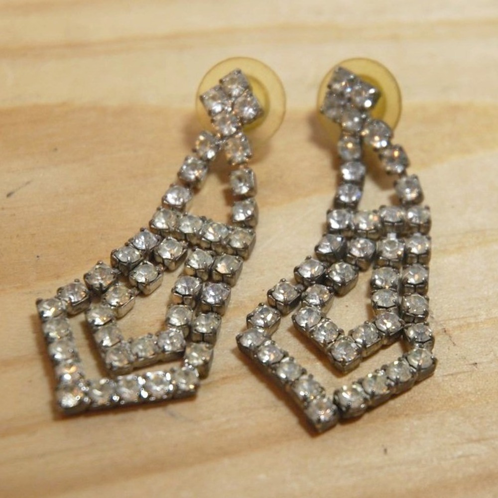 MCM Earrings Vintage Rhinestone Chandelier Stud Luxury Silver-Tone‎ Glam Pierced
